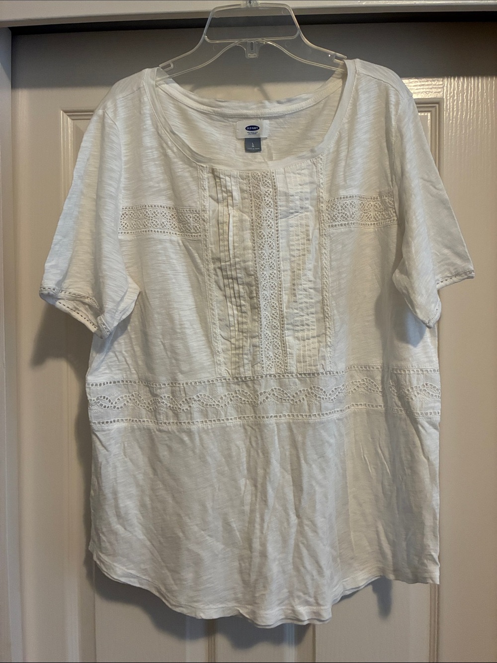 Old Navy White Short Sleeve Lace-Trim Scoop Neck Blouse